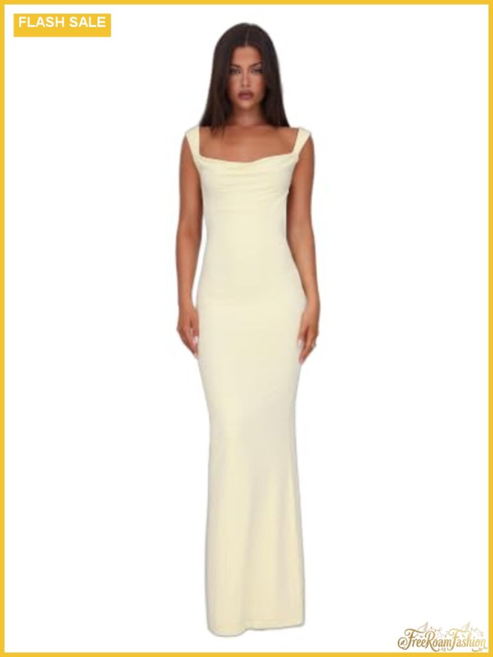 Backless Maxi Dress with Cowl Neck - High Stretch Polyester Blend